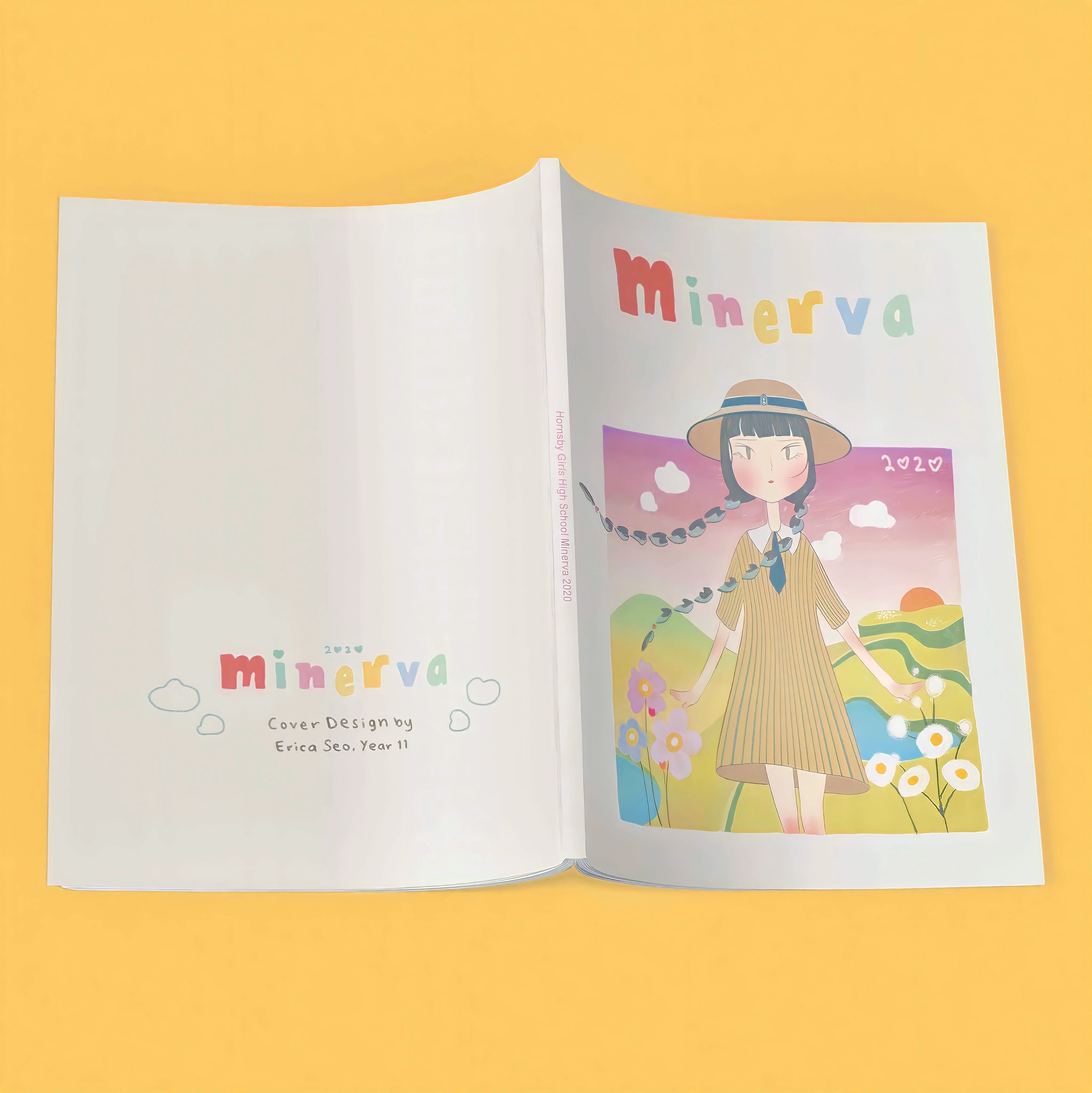 Minerva magazine cover illustration of girl standing amongst a dreamy landscape
