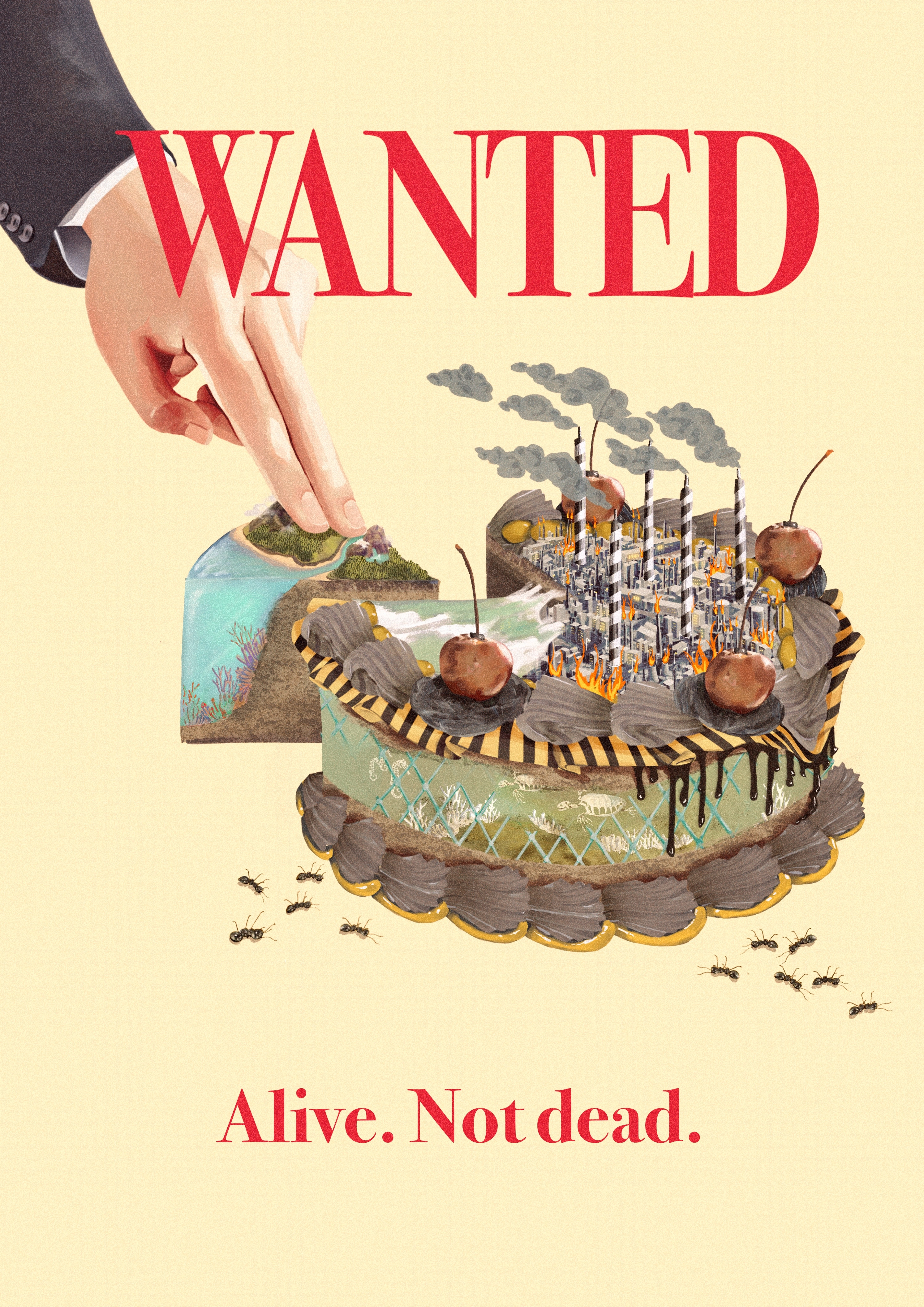 business man taking a slice of the cake representing the world