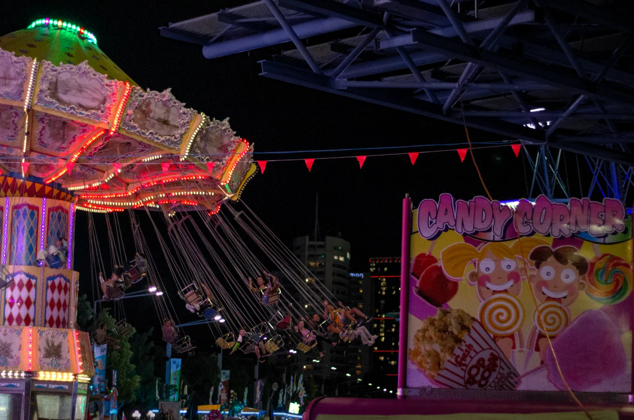 Diagonals using a fast shutter speed (freezing obvious motion) of Royal Easter Show rides